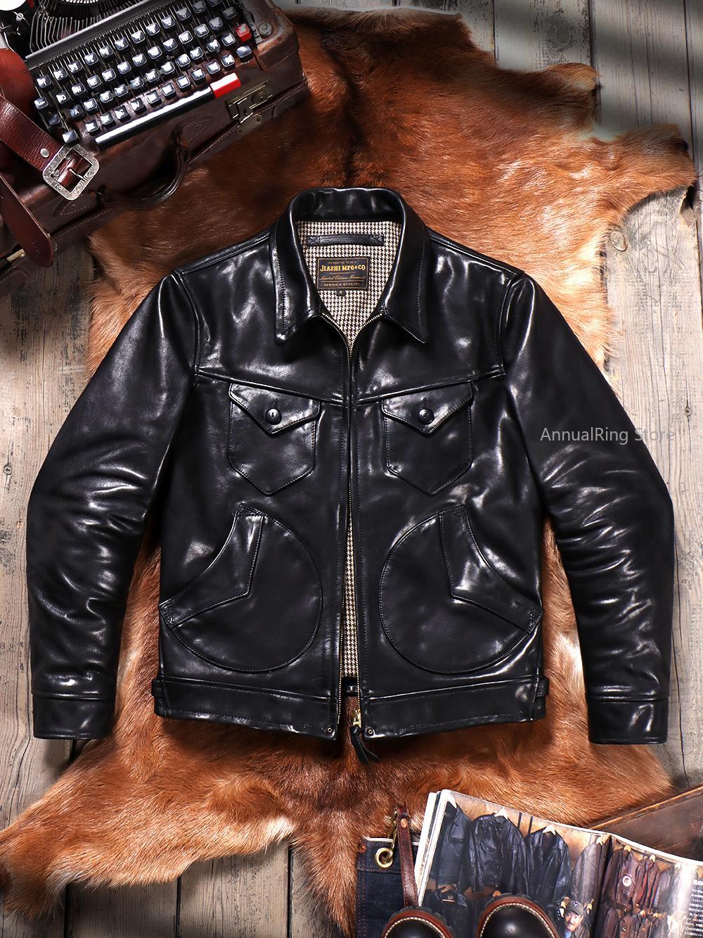 Men'S Fashion Leather Jacket - Grão completo batik vegetal curtido couro