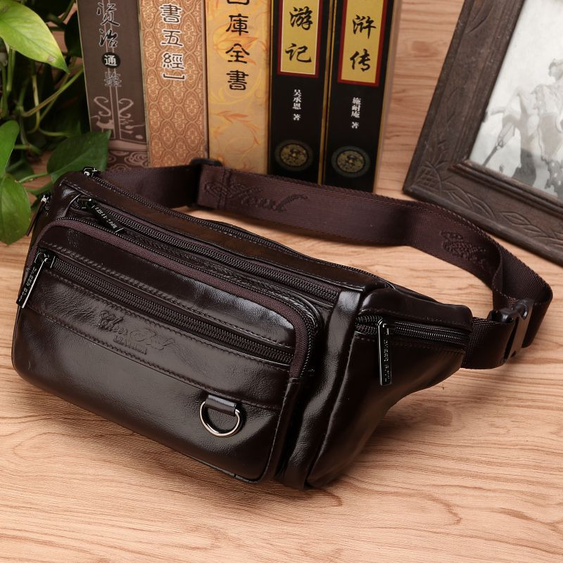 Leather Belt Braided - Homens cintura fanny sacos estilingue saco