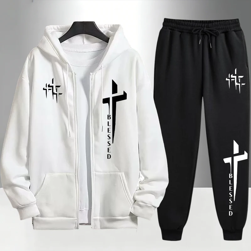 Men'S Fashion Zipper Hoodie - Conjunto de Agasalho Masculino com Estampa