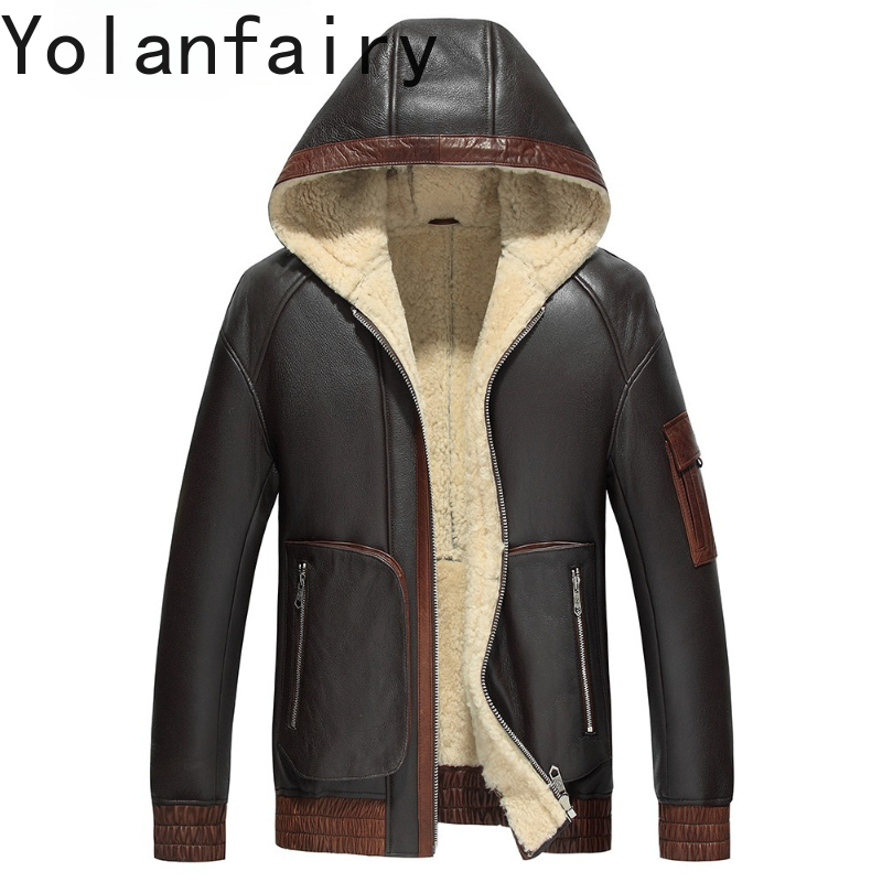 Men'S Fashion Leather Jacket - Yolanfairy casaco de pele de lã