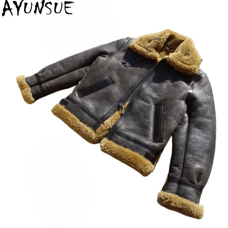Men'S Fashion Leather Jacket - Casaco de Lã Natural AYUNSUE para