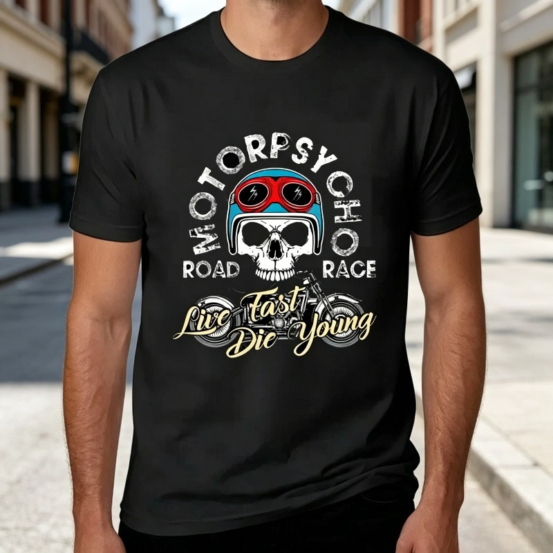 Men'S Fashion Quotes - Camiseta Motopsyco Biker Skull para Homens