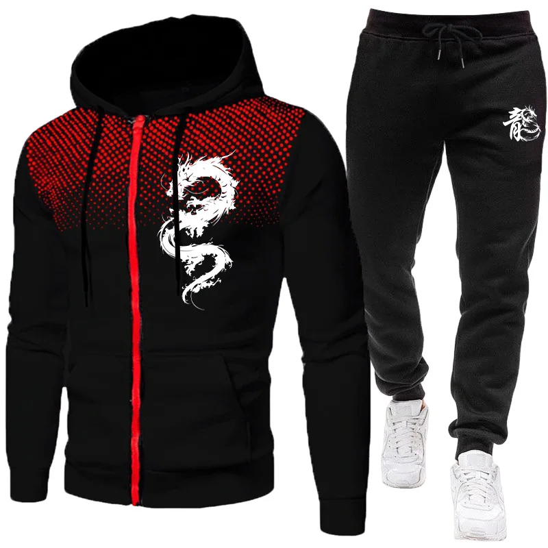 Men'S Fashion Zipper Hoodie - Conjunto Masculino de Moletom e Calça