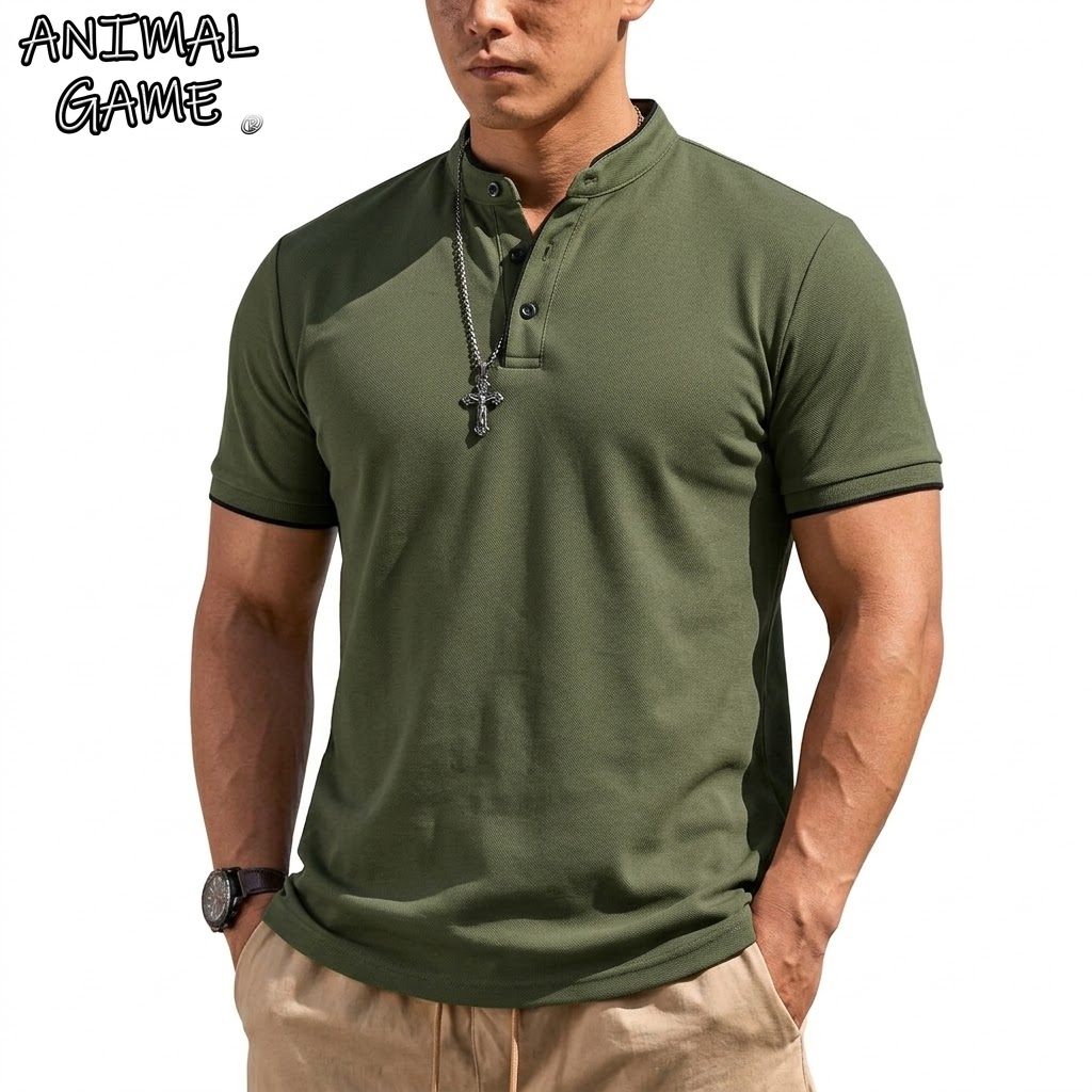 Men Fashion Upper - Camisa Henley de Manga Curta para