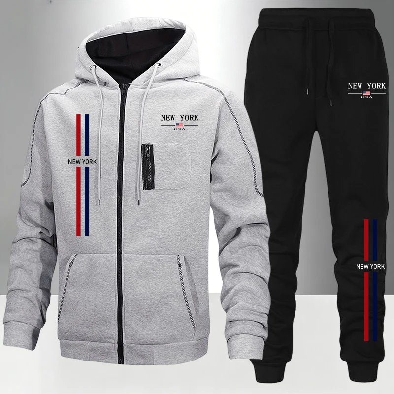 Men'S Fashion Zipper Hoodie - Conjunto Masculino/Agasalho/Calça Esportiva Outono Inverno 2026