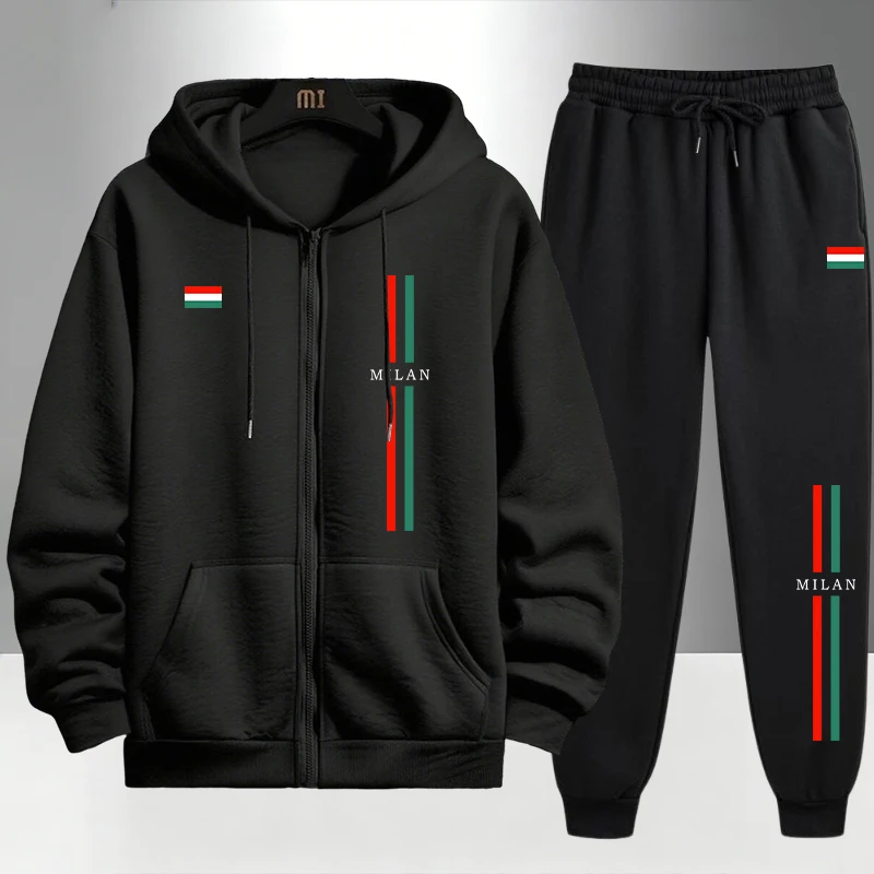 Men'S Fashion Zipper Hoodie - Conjunto Masculino Estampado Itália 2026: Moletom