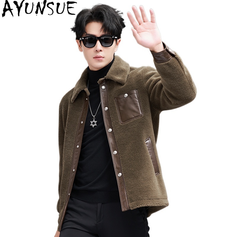 Men'S Fashion Leather Jacket - Ayunsue 100% casaco de lã para