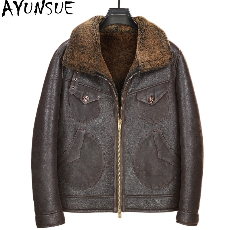 Men'S Fashion Leather Jacket - AYUNSUE Casaco de Pele 100% Natural