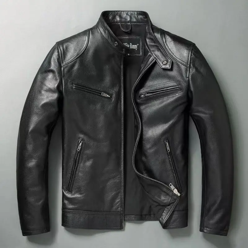Men'S Fashion Leather Jacket - Jaqueta de couro genuína para homens,