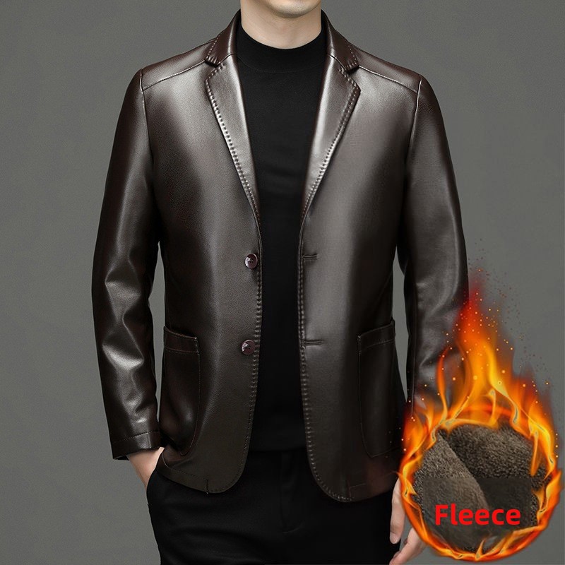 Novos homens de couro genuíno  - Men'S Fashion Leather Jacket avaliação e preço