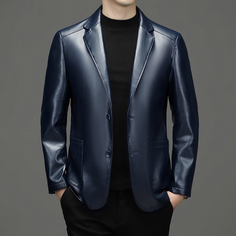 Novos homens de couro genuíno  - Men'S Fashion Leather Jacket avaliação e preço