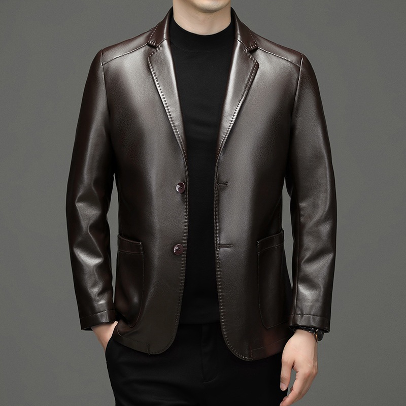 Novos homens de couro genuíno  - Men'S Fashion Leather Jacket avaliação e preço