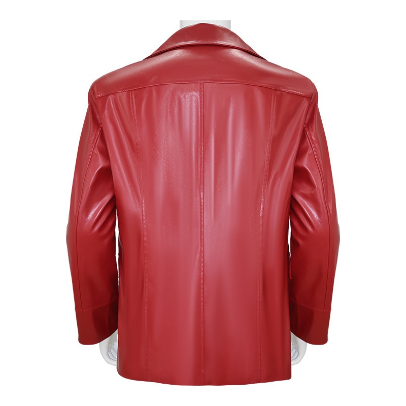 Jaqueta de Couro Vermelha Masc - Men'S Fashion Leather Jacket avaliação e preço