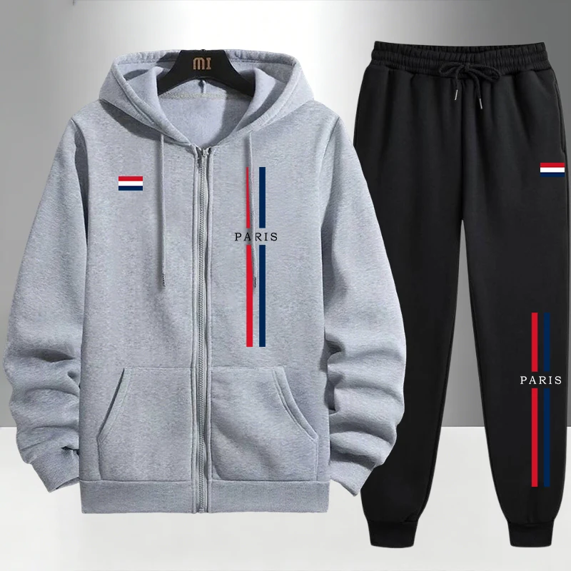 Conjunto Masculino de Moda Par - Men'S Fashion Zipper Hoodie avaliação e preço