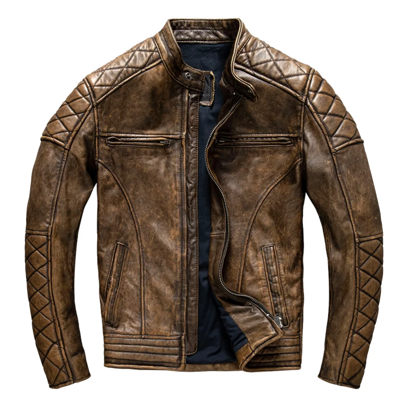Jaqueta Masculina Vintage de C - Men'S Fashion Leather Jacket avaliação e preço