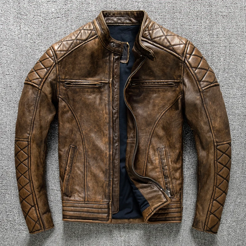Jaqueta Masculina Vintage de C - Men'S Fashion Leather Jacket avaliação e preço