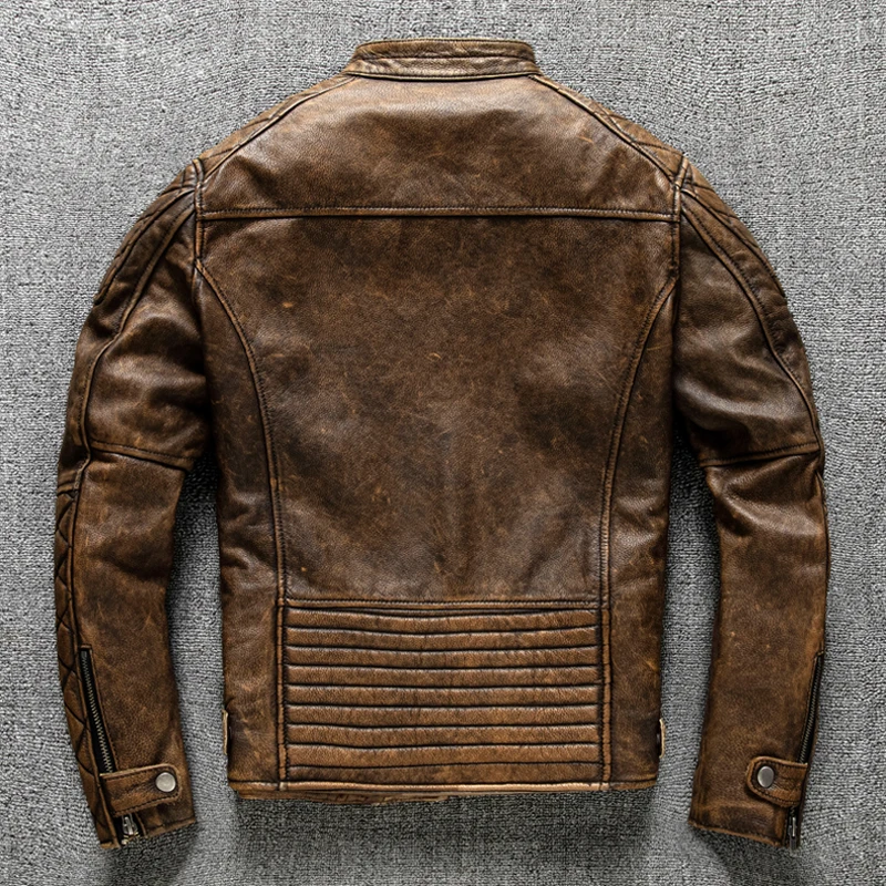 Jaqueta Masculina Vintage de C - Men'S Fashion Leather Jacket avaliação e preço