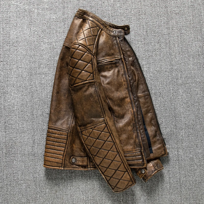 Jaqueta Masculina Vintage de C - Men'S Fashion Leather Jacket avaliação e preço