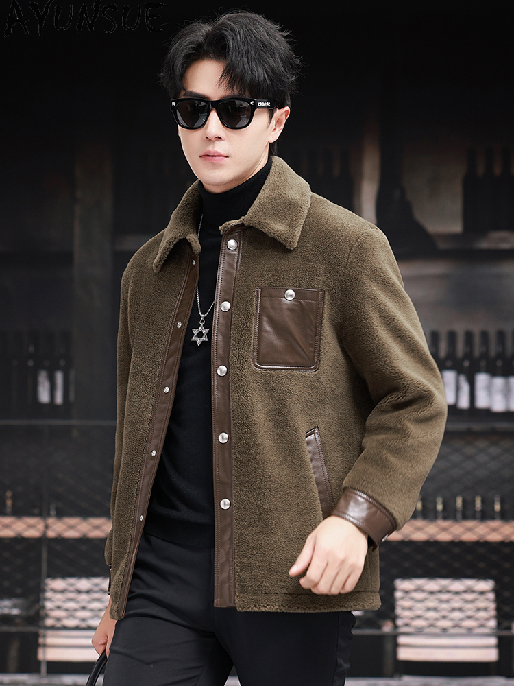 Ayunsue 100% casaco de lã para - Men'S Fashion Leather Jacket avaliação e preço