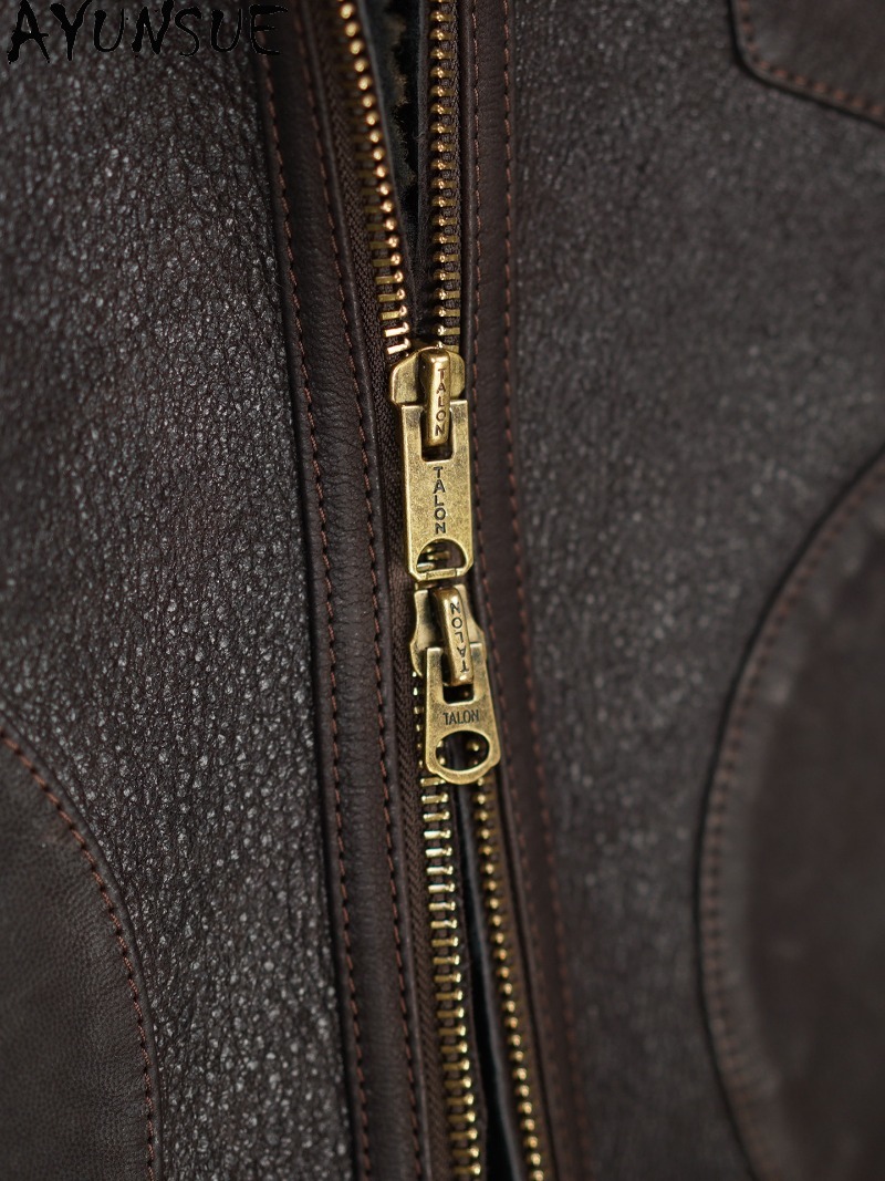 AYUNSUE Casaco de Pele 100% Na - Men'S Fashion Leather Jacket avaliação e preço