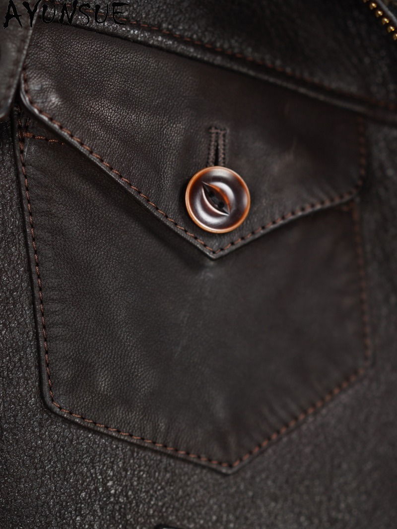 AYUNSUE Casaco de Pele 100% Na - Men'S Fashion Leather Jacket avaliação e preço
